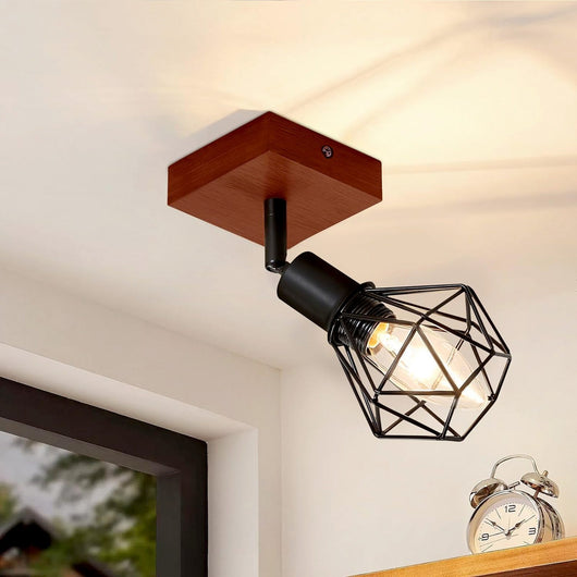 ZMH Faretto da soffitto neri 1 fiamma legno E14 vintage per soggiorno