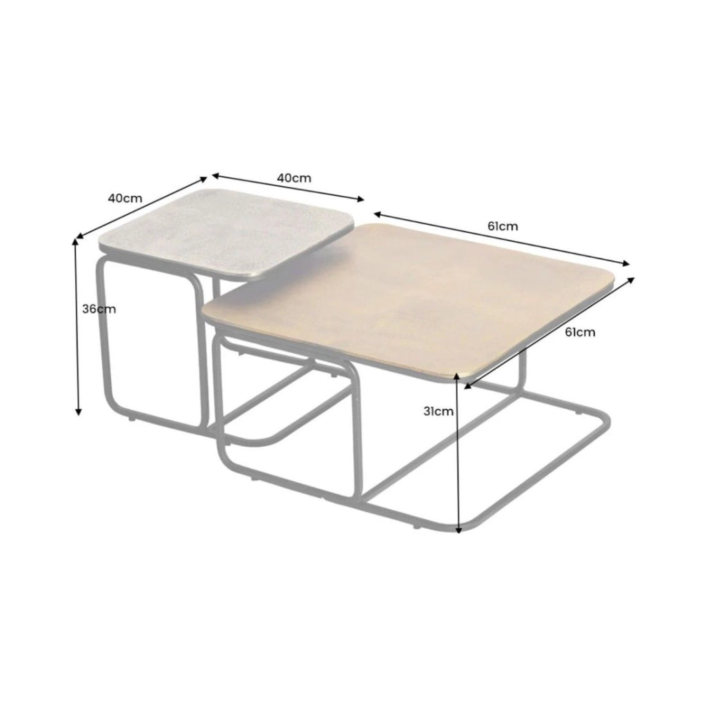 Set di 2 tavolini METRIX quadrati dorati e argentati - Tavolini design impilabili in metallo
