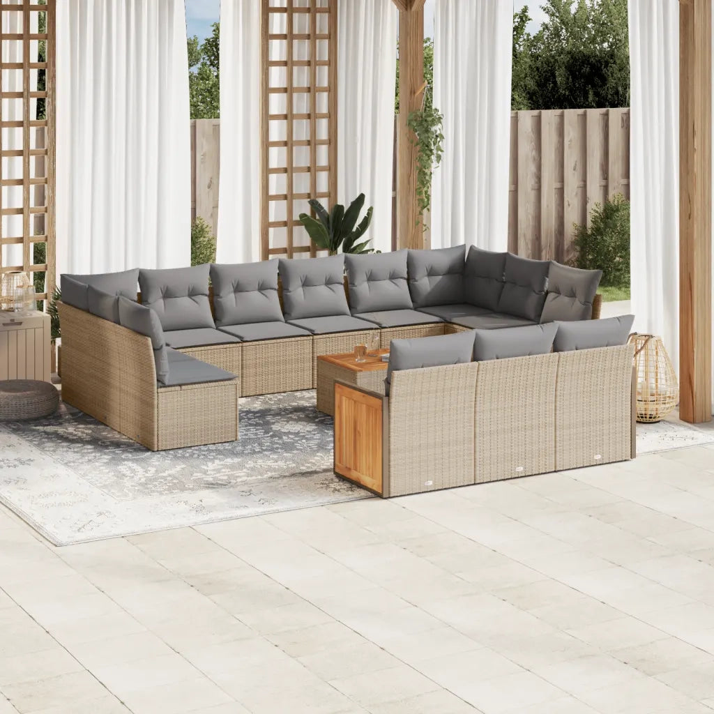 Set Divani da Giardino 14pz con Cuscini in Polyrattan Beige 3228145
