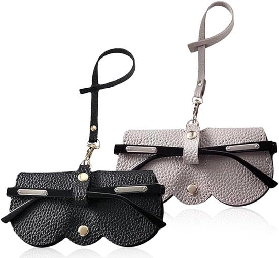 Tas per occhiali da sole in pelle - stile moderno e portatile - 2 pezzi - nero e grigio