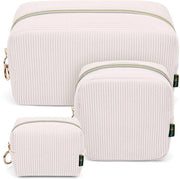 Set di Tasca di Maquillage - Organizzatore di Cosmetici - Ideale per Viaggi - 3 Pezzi - Corduroy Beige - Alta Qualità