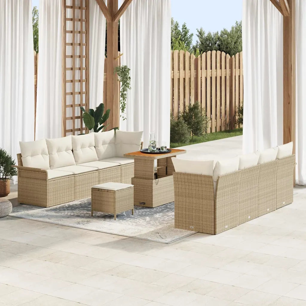 Set Divano da Giardino con cuscino 11 pcs Beige polyrattan
