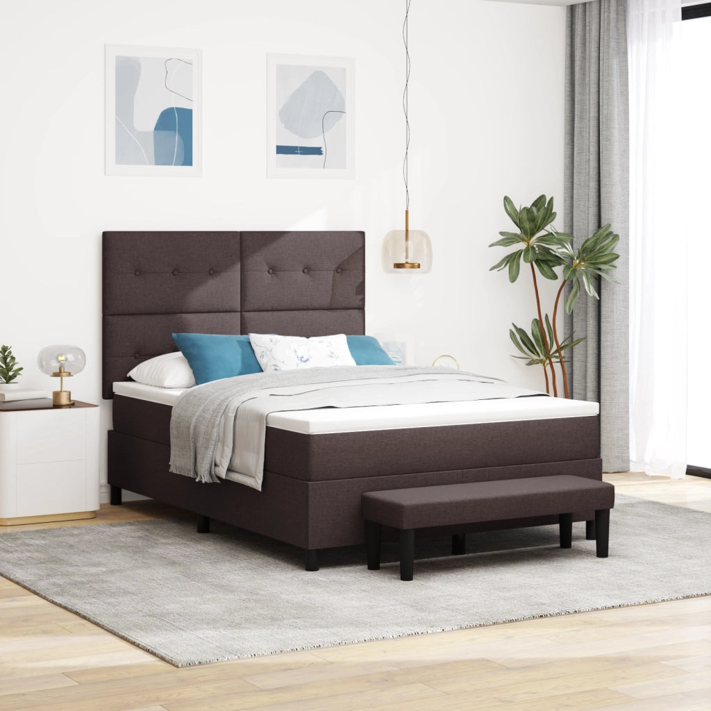 Letto a molle con materasso e panca marrone scuro 140x200 cm tessuto