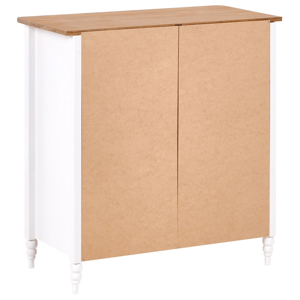 Credenza bianca a 5 cassetti con ripiano in legno in stile scandinavo