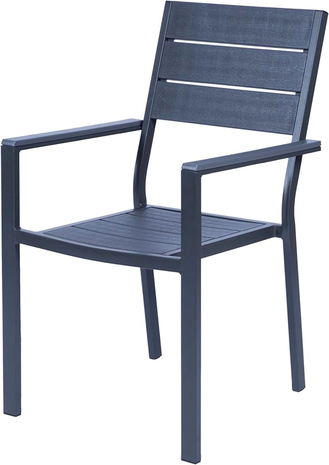 Sedia da Giardino 58,5x55,5x88,5 cm Sven in Acciaio e HDPE Effetto Legno Antracite