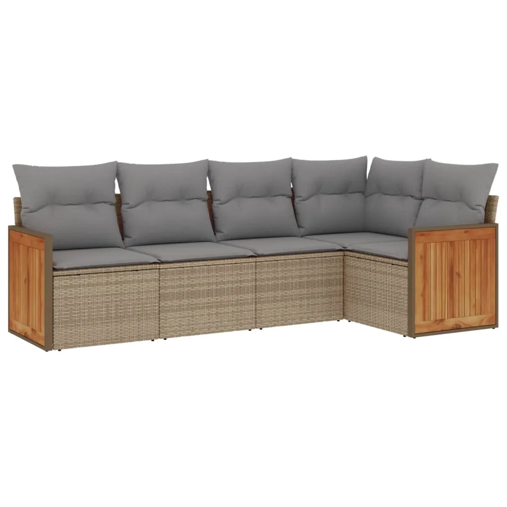 Set Divano da Giardino 5 pz con Cuscini-Sofa da Giardino-Divanetto da esterno Beige in Polyrattan 895196