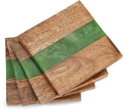 Onderzetters in Legno per Bicchieri con Custodia da 4 Fatto a Mano in Legno e Resina Protezione Decorativa Quadrata Verde per Bicchieri e Piatti per Casa Cucina Ufficio e Bar Decorazione