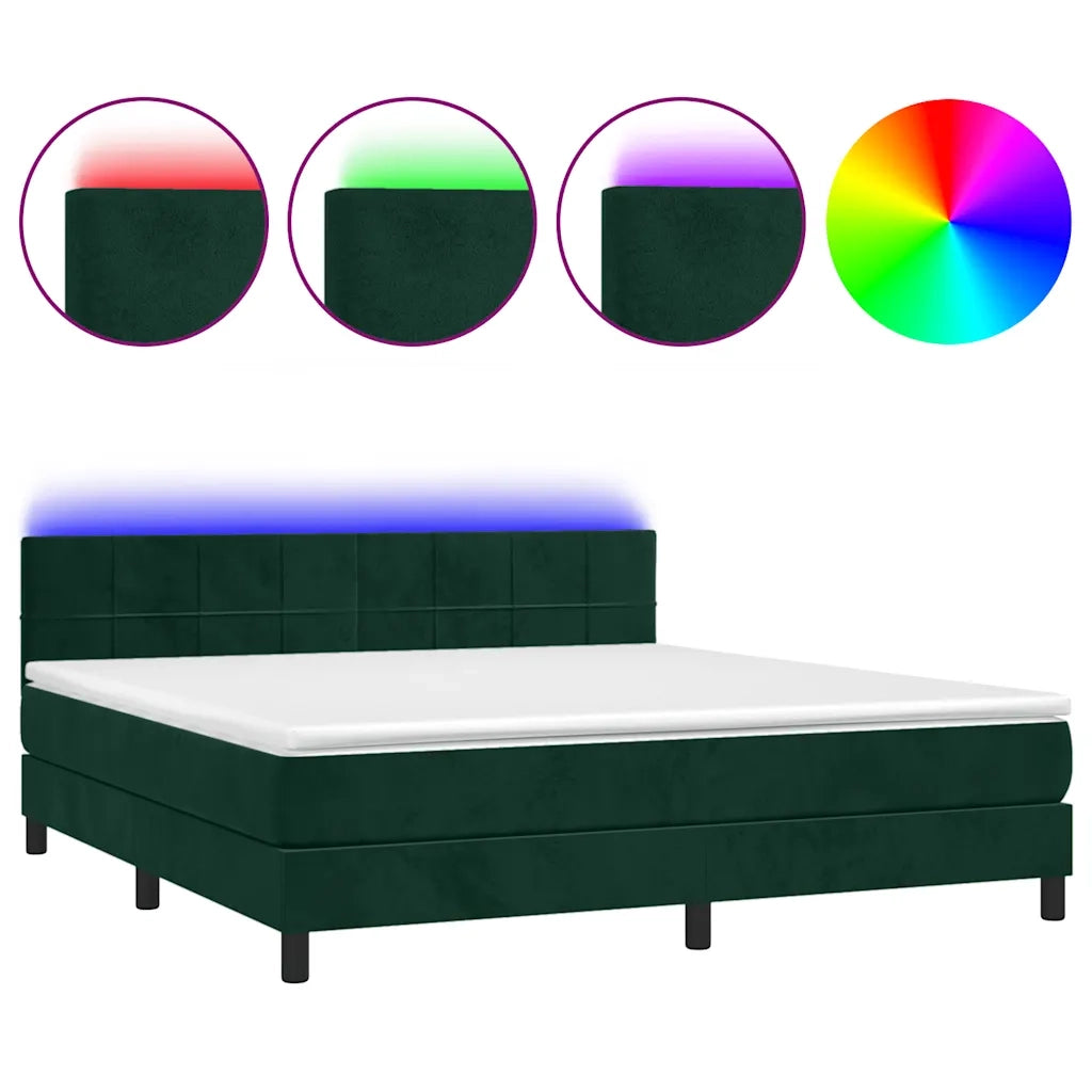 Letto a Molle con Materasso e LED Verde Scuro 180x200cm Velluto 3134420