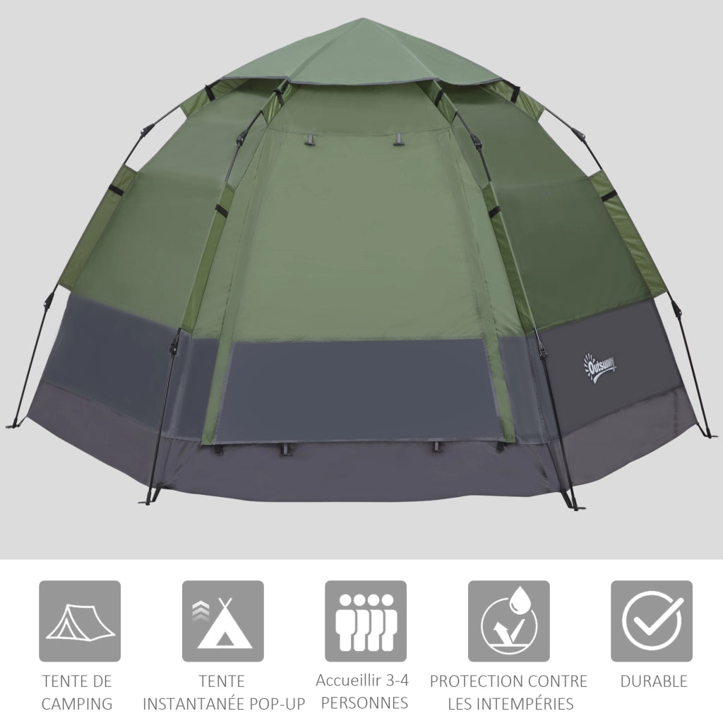 Tenda da campeggio pop up 3-4 persone ¨C zephmum ¨C verde grigio 260x260x150 cm
