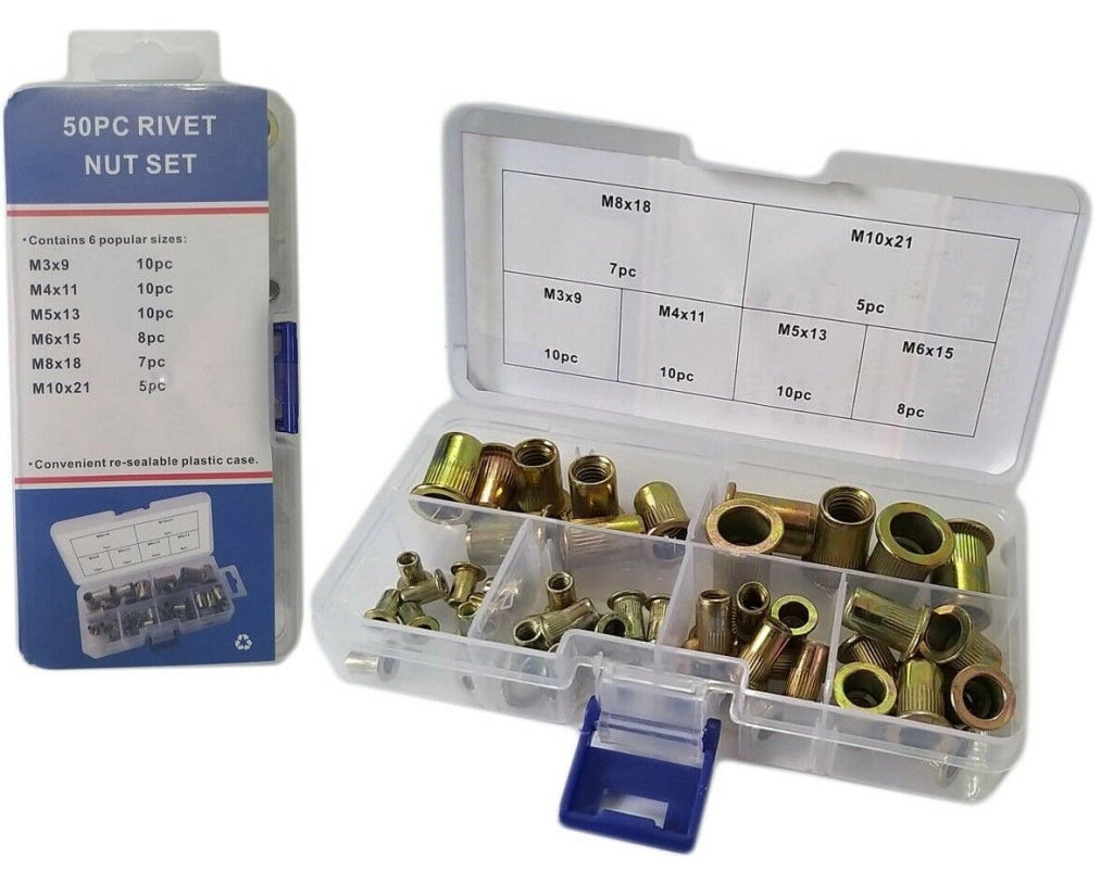 SET 50 PZ RIVETTI BORCHIE FILETTATI PER RIVETTATRICE IN RAME M3 M4 M5 M6 M8 M10