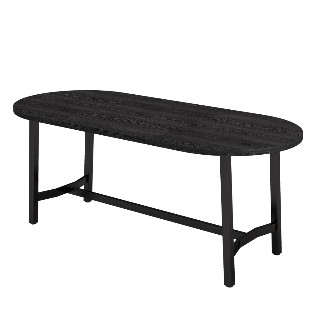 Tavolo da pranzo 180x80x75 cm per 6-8 persone; angoli arrotondati; MDF e ferro; nero