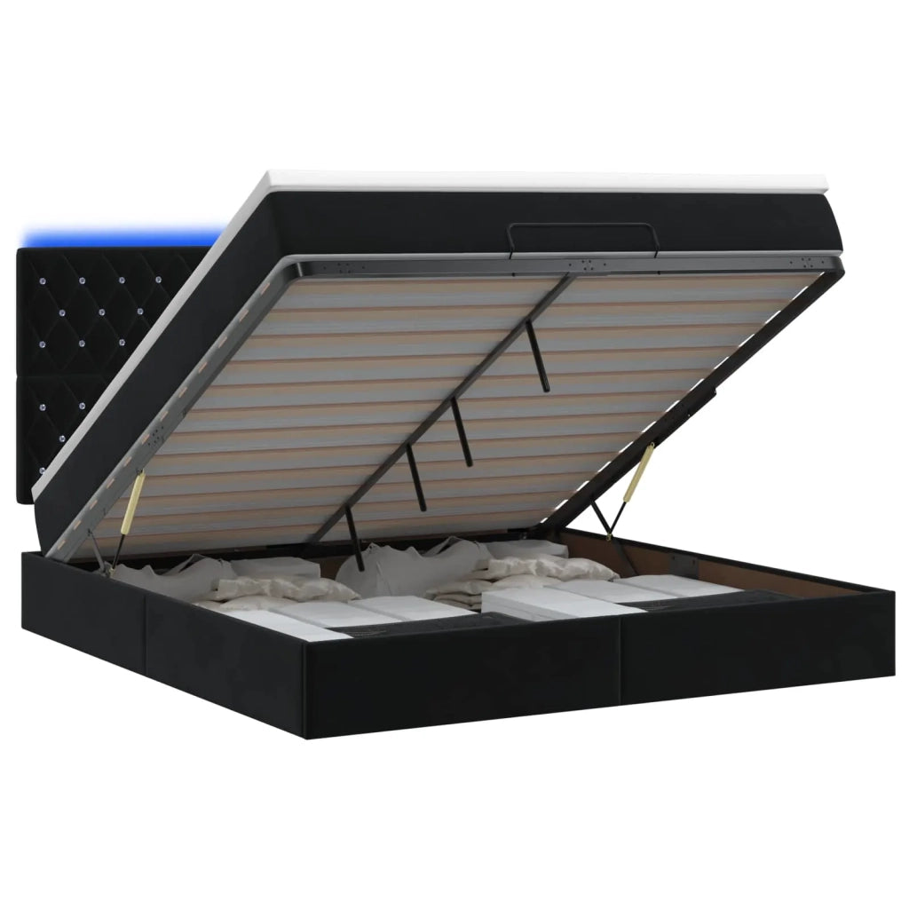 Letto Ottomano con Materasso e LED Nero 140 x 200 cm Velluto 3458237