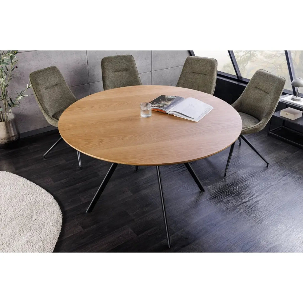 Tavolo da pranzo SOREN – Effetto legno di quercia e metallo – 120 cm – Rotondo – Stile industriale