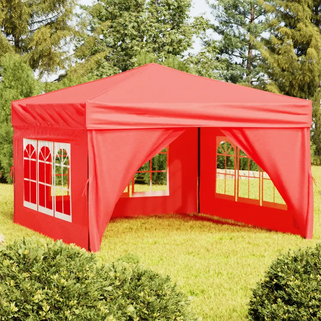 Tenda per Feste Pieghevole con Pareti Laterali-Tenda Gazebo Rosso 3x3 m 614694