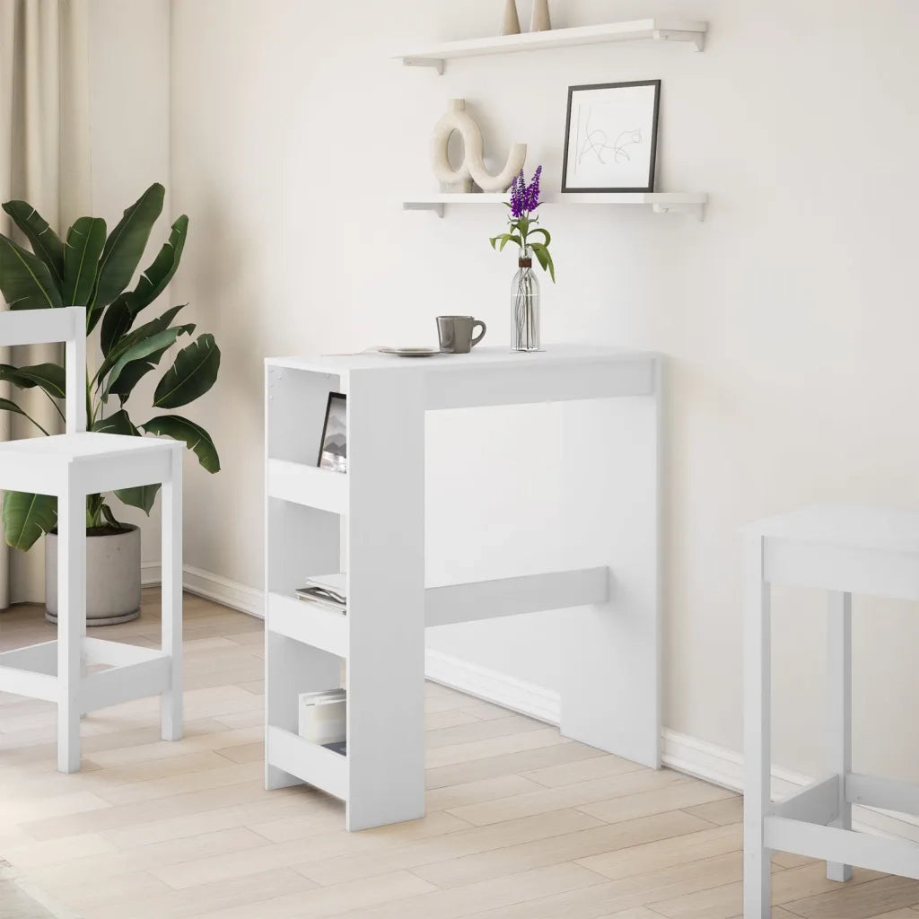 Tavolo Bar con Rastrelliera Bianco 90x40x103,5 cm Multistrato