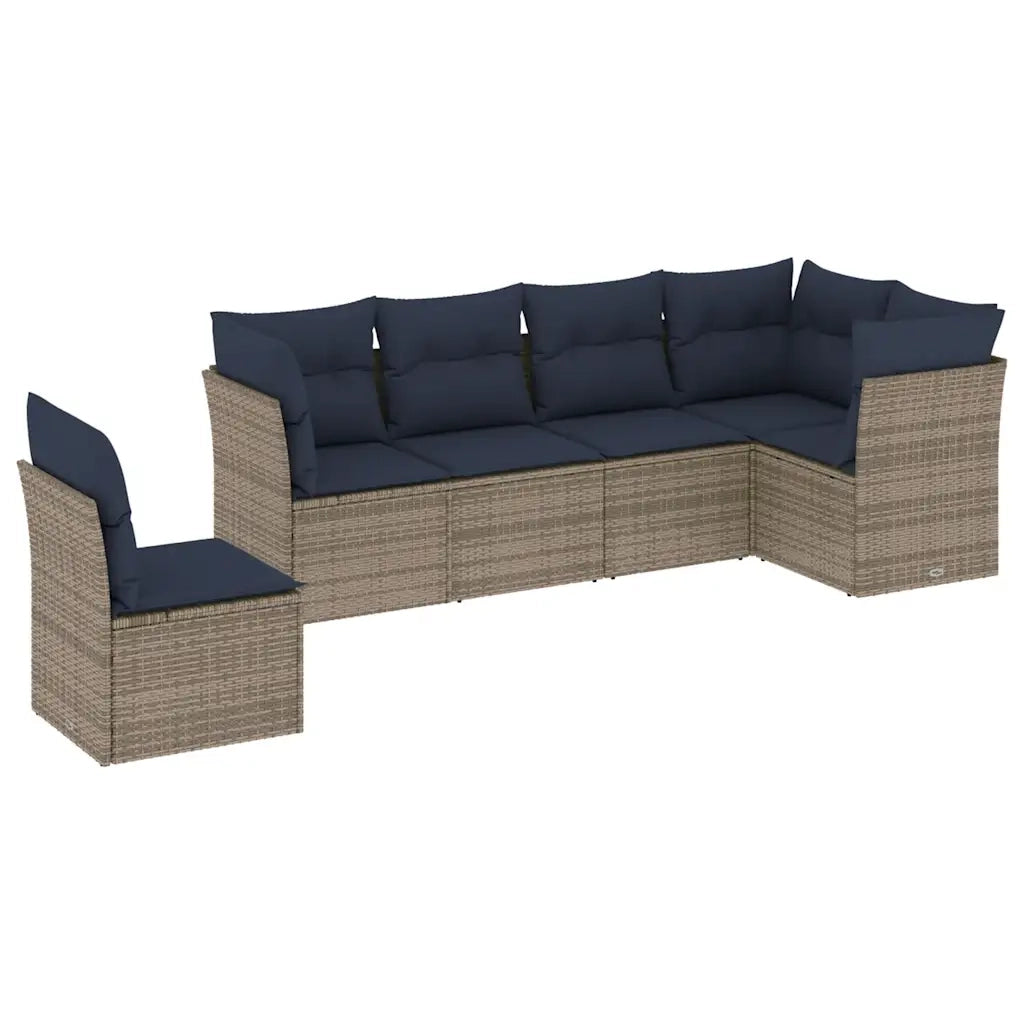 Set Divani da Giardino 6 pz con Cuscini Grigio in Polyrattan 3217701