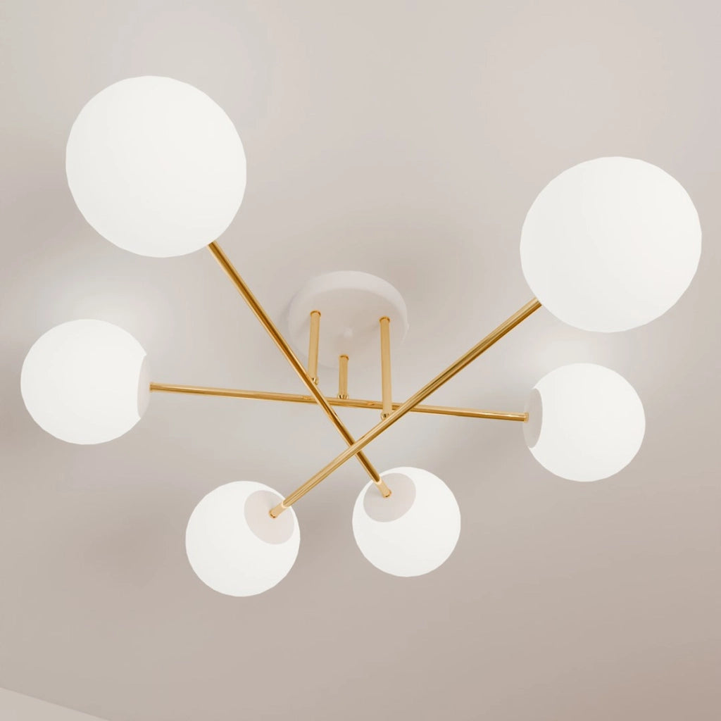 Lampada a sospensione Magnum con struttura oro e sfere in vetro
