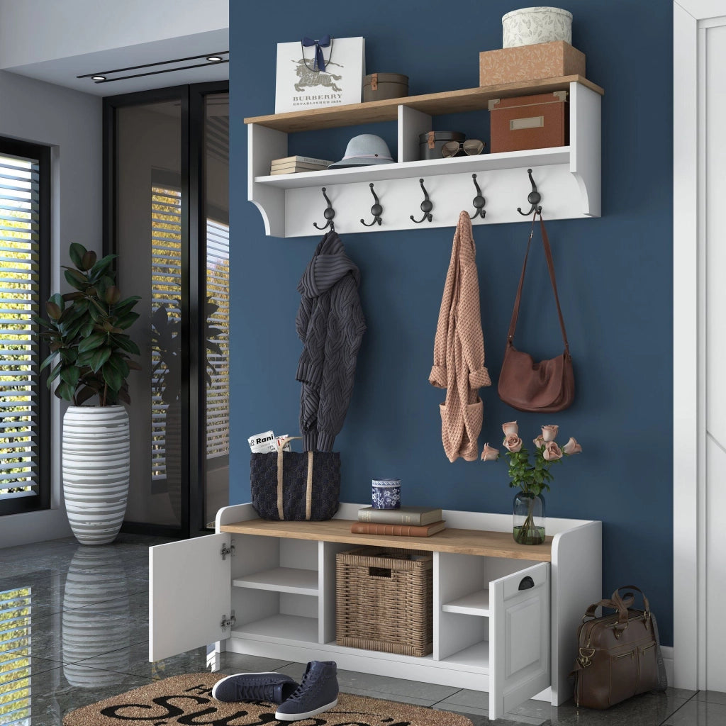Orte, Mobile da Ingresso 6 Ripiani, 120x22x37h cm Bianco
