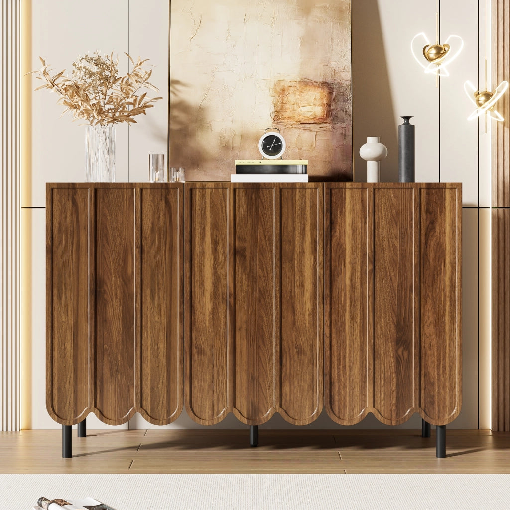 OKWISH Credenza Moderna con 2 Ante e Ripiani Regolabili, Apertura a Pressione, per Soggiorno o Ingresso, MDF, Noce, 120 × 35 × 80 cm