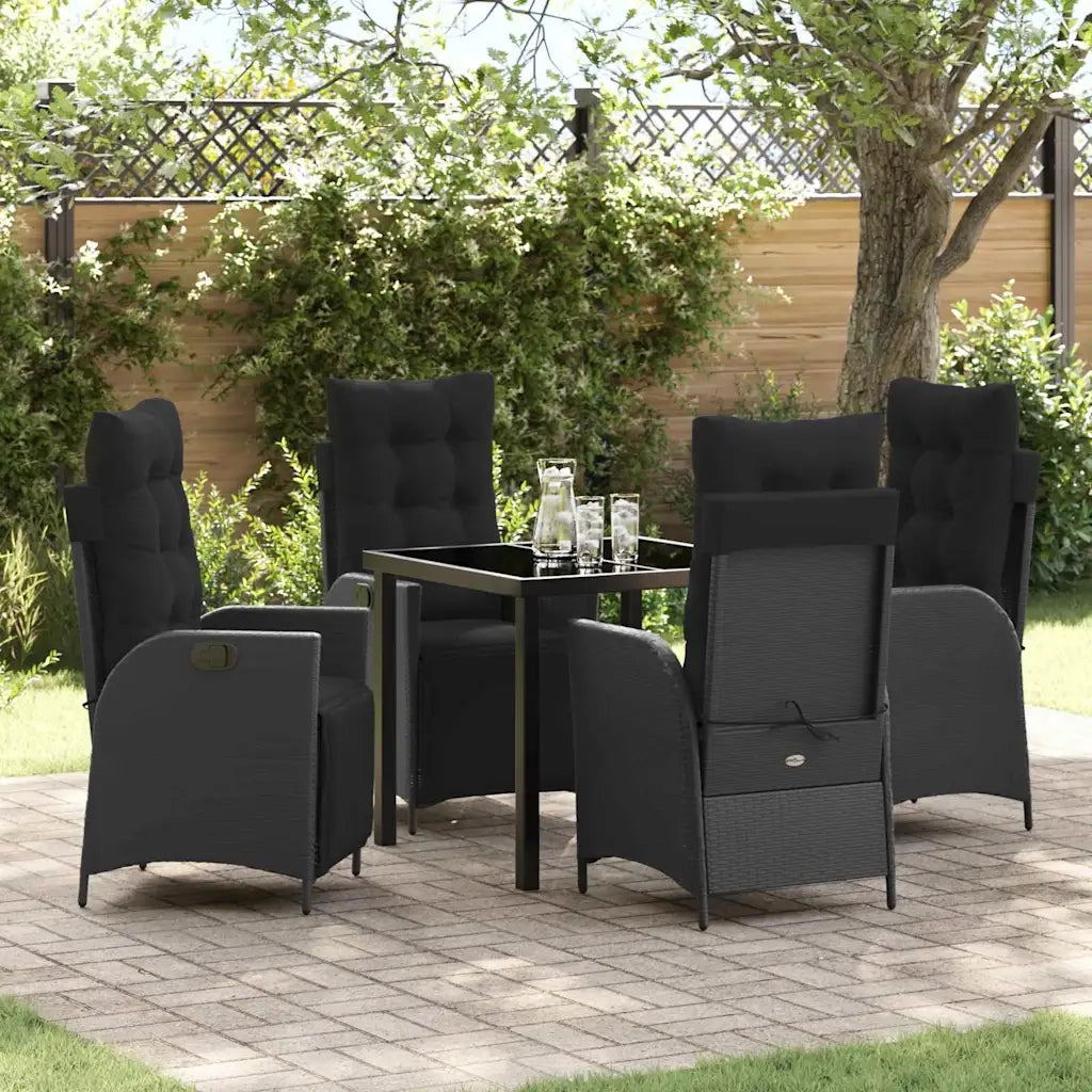 Set da Pranzo per Giardino con cuscino 5 pcs Nero polyrattan