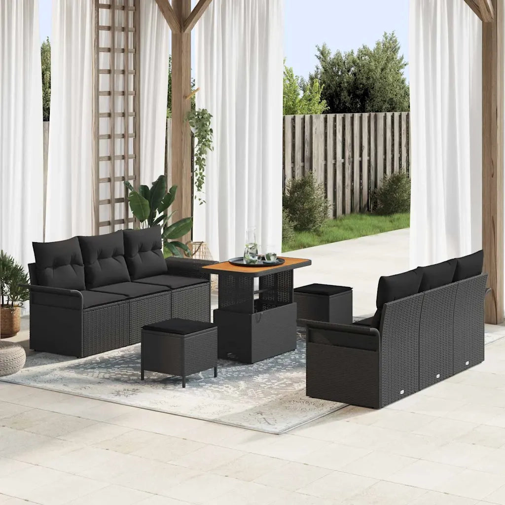Set Divano da Giardino con cuscino con archiviazione 9 pcs Nero 3364039