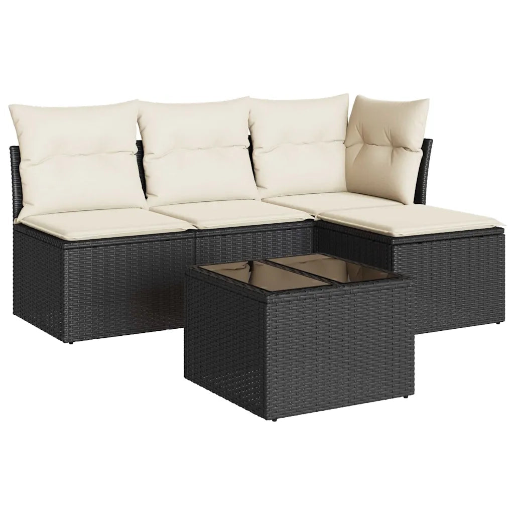 Set Divani da Giardino 5 pz con Cuscini in Polyrattan Nero 3249345