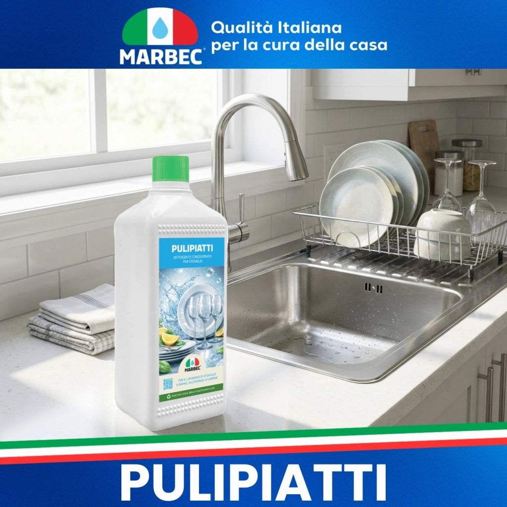 Detergente Piatti Concentrato, Sgrassa a Freddo, Risciacquo Rapido, Profumo Limone Marbec PULIPIATTI - 1LT