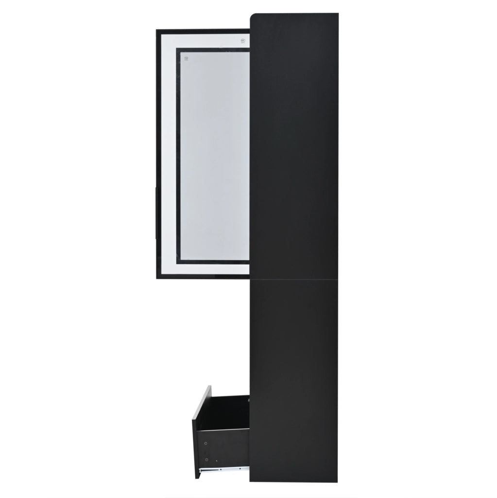Vetrina alta 80 x 34 x 180 cm con LED; 1 cassetto; ante in vetro; nero