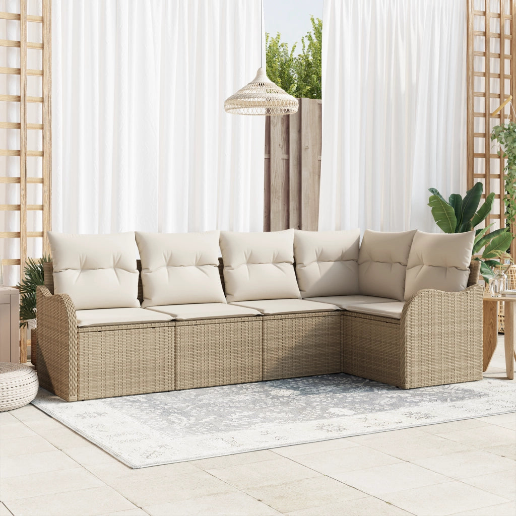 Set divano da giardino 5 pezzi con cuscini beige polyrattan