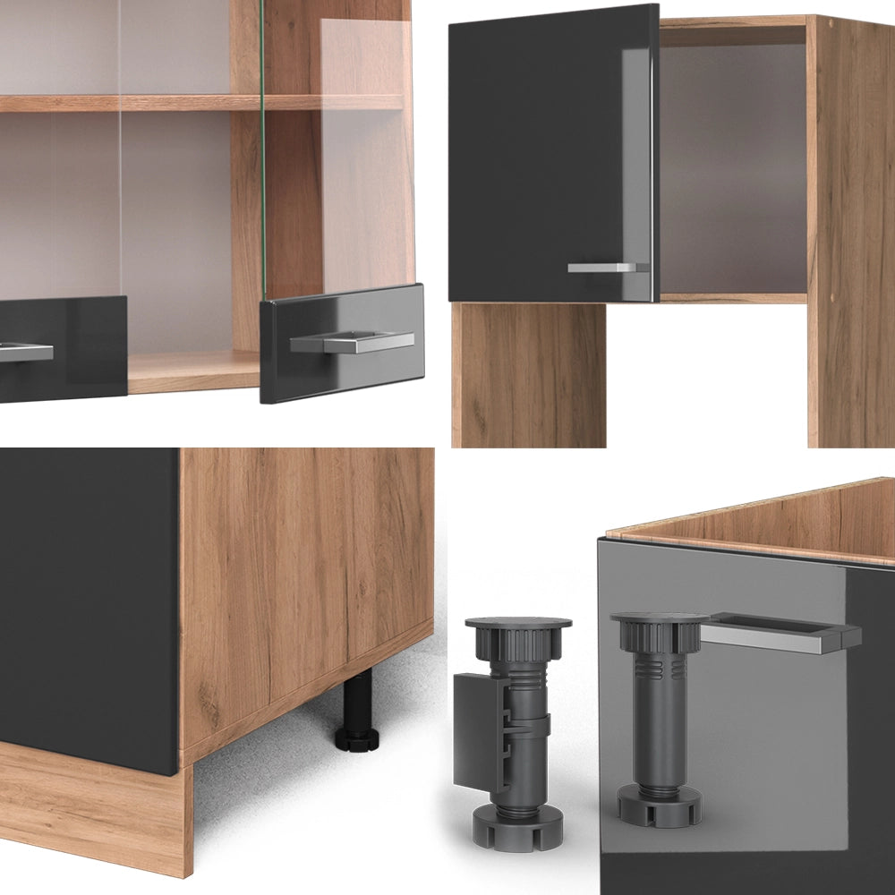Cucina angolare completa R-Line Antracite lucido/Rovere dorato 247 x 237 cm, PL Rovere Vicco