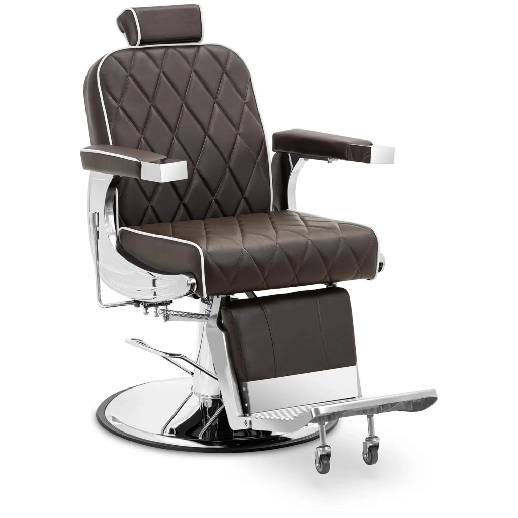 Poltrona da parrucchiere con poggiapiedi 71 cm 150 kg marrone acciaio inox alluminio PVC schiuma sintetica marrone 14_0008948