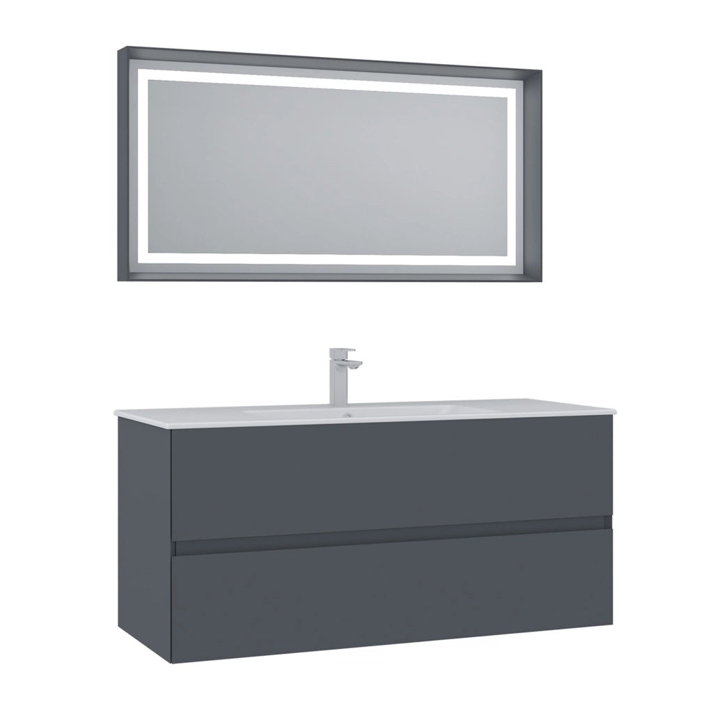 Set mobile lavabo con specchio (2 pezzi) "Nest 121 v2" - 121 x 51 x 55 cm - Antracite opaco