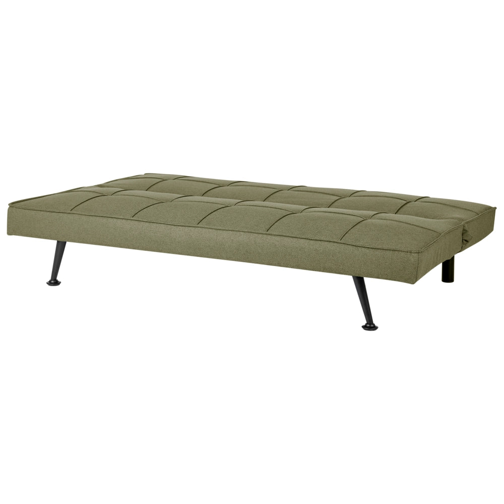 Divano Letto Verde Oliva 3 Posti Imbottito Trapuntato Gambe In Metallo Click Clack