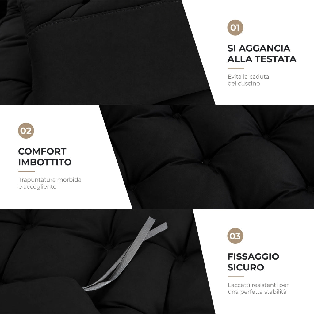 Cuscino Imbottito Universale per Sedia Relax Zero Gravity e Sdraio 155x55 cm con Laccetti di Fissaggio Nero