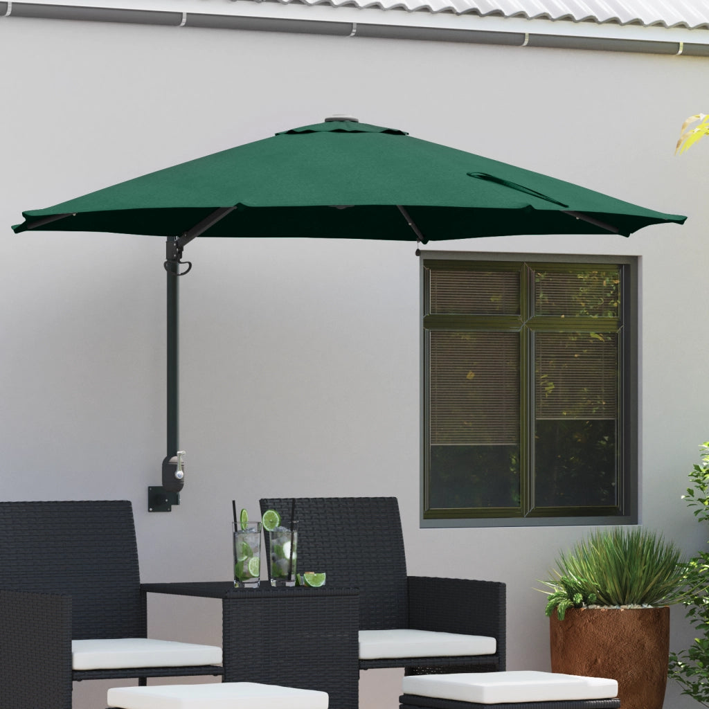 Ombrellone da Giardino Montato a Muro con LED Verde 248 cm