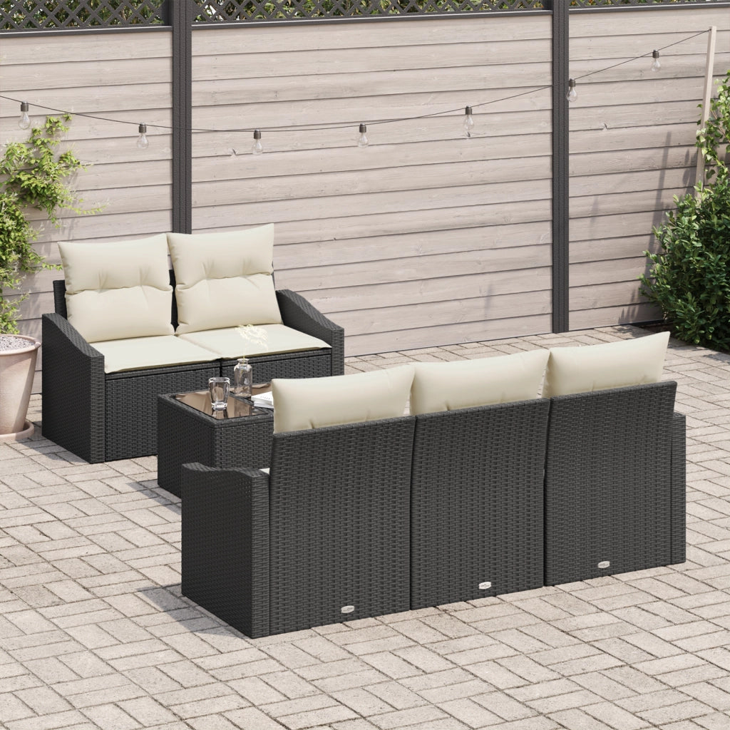 Set di Divani da Giardino in 6 Pezzi con Cuscini Nero Rattan Sintetico