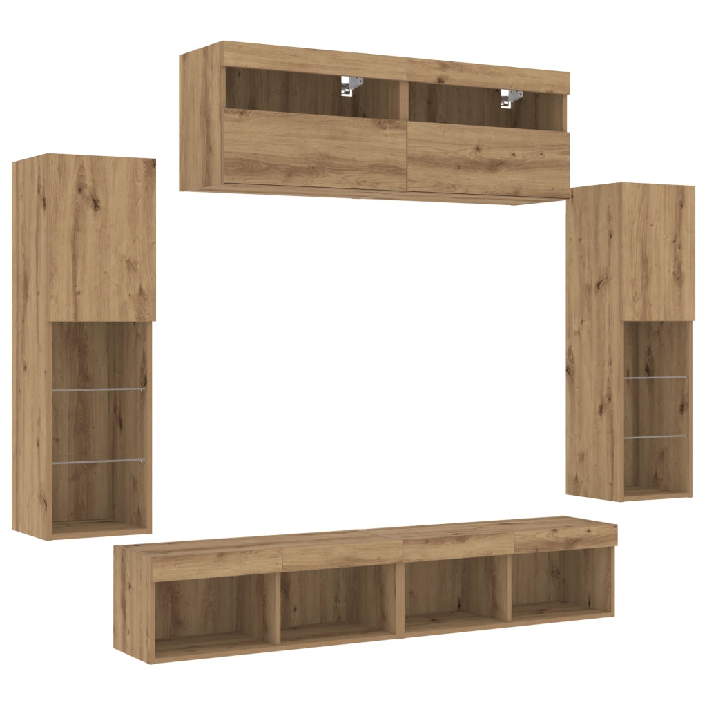Mobili TV da parete  con luci LED 2 pezzi Acero Artigianale 80x30x30 cm