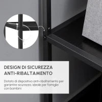 Mobile Libreria a 7 Livelli in Truciolato e Acciaio per Soggiorno, Camera da Letto e Ufficio, 83x34x180 cm, Nero