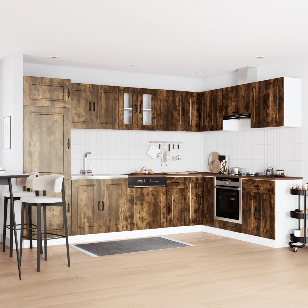 Mobile Cucina  "Kalmar" con Doppio Lavello in Rovere Affumicato Legno Ingegnerizzato