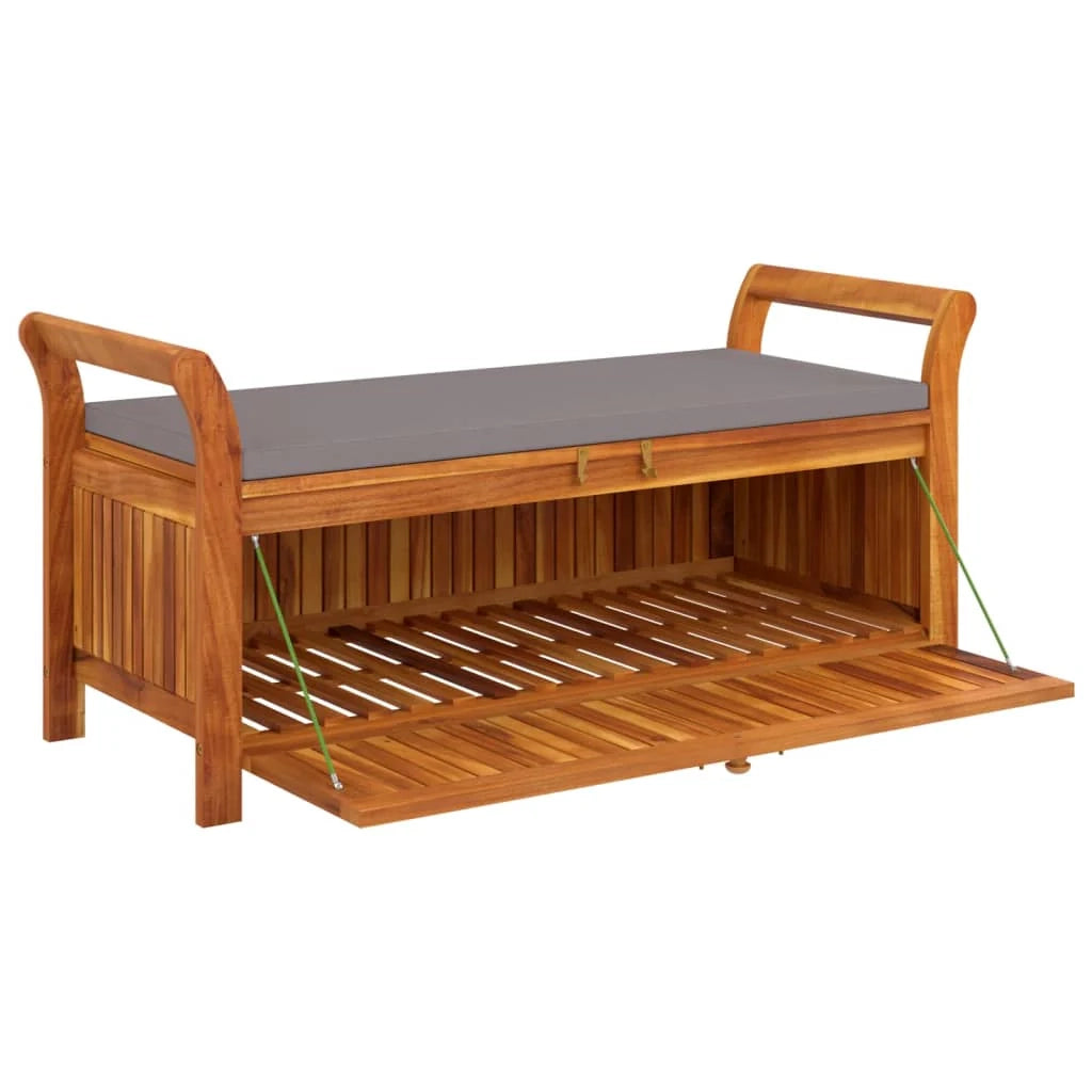Panca da giardino mobili da esterno per patio contenitore da giardino per terrazza con cuscino 126 x 50 x 60 cm legno di acacia 02_0011807