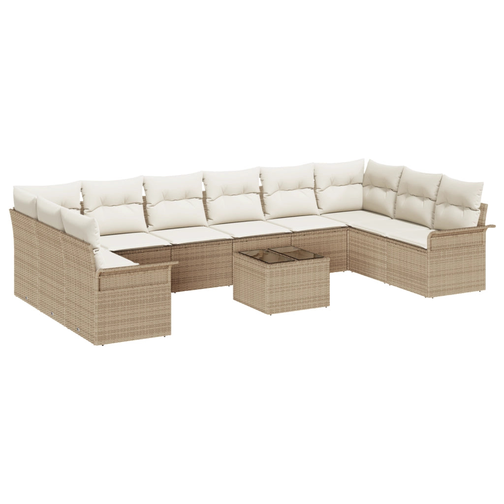 Set Divano da Giardino  11 Pezzi con Cuscini Rattan Poliestere Marrone