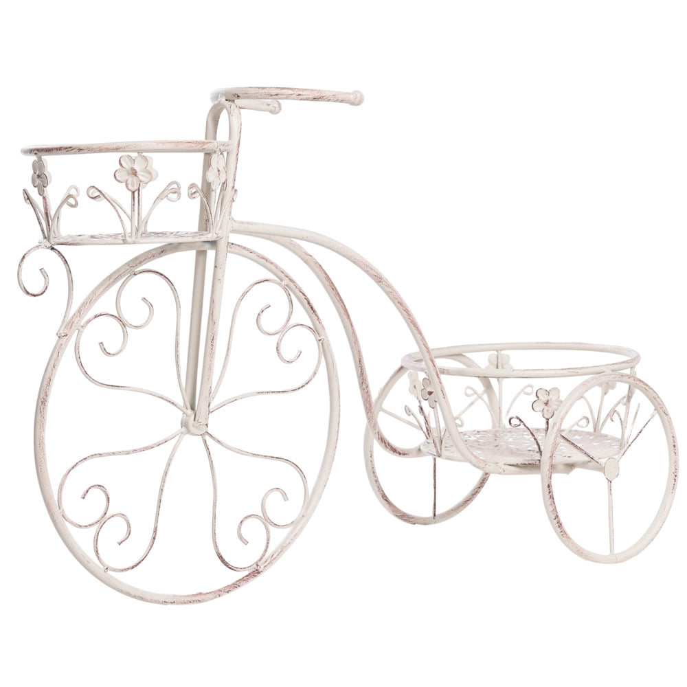 Fioriera a forma di bicicletta in ferro bianco sporco 66 x 24 x 49 cm Supporto per fiori da interno ed esterno