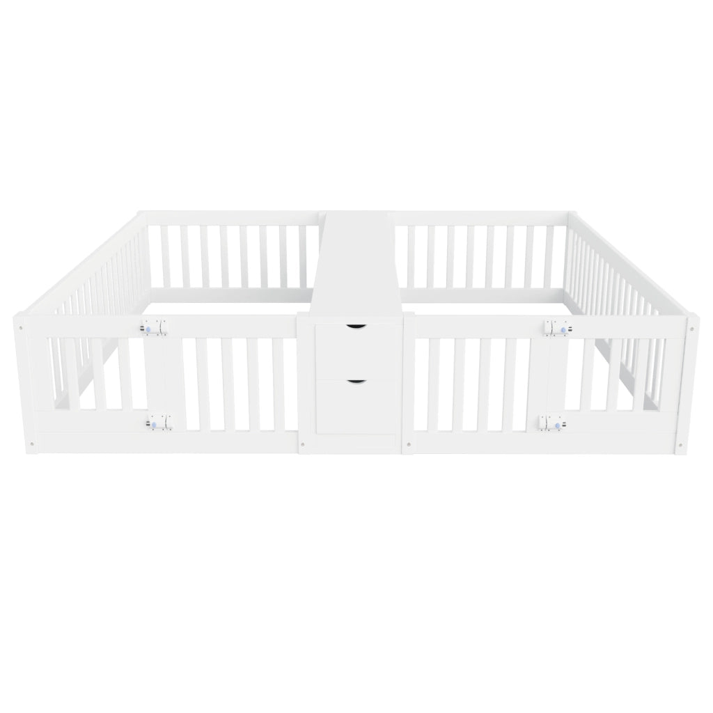 LETTO Doppio 90x200 cm in legno bianco con scaffale e 2 cassetti