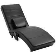 Poltrona Relax con Funzione Massaggio, Schienale Alto, Cuscino Incluso, Ecopelle, Metallo, Schiuma, 58 x 163 x 87 cm, Nero