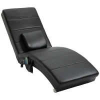 Poltrona Relax con Funzione Massaggio, Schienale Alto, Cuscino Incluso, Ecopelle, Metallo, Schiuma, 58 x 163 x 87 cm, Nero