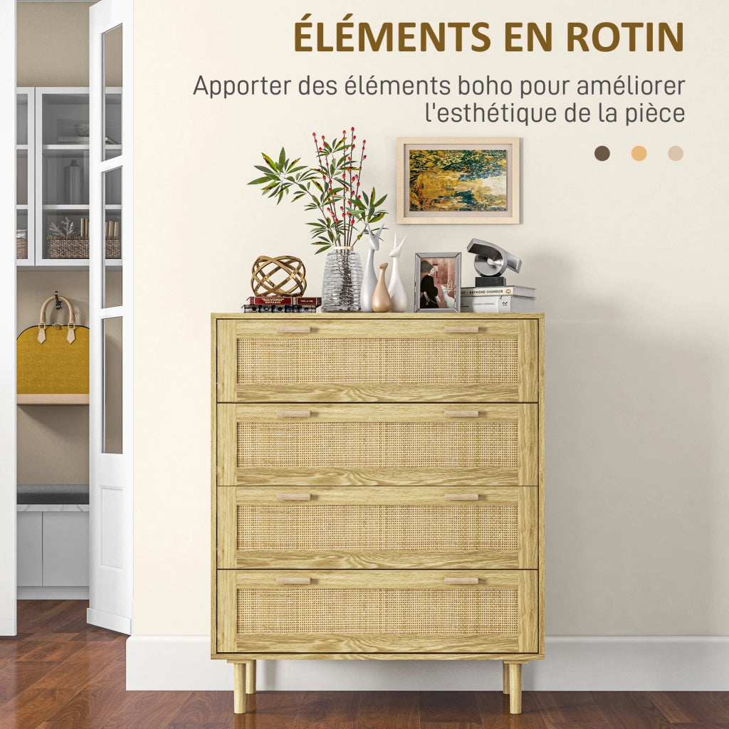 Cassettiera 4 Cassetti ¨C Zephmum ¨C 90x45x108,5 cm Legno Effetto Naturale