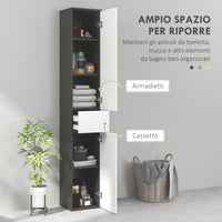 Mobile a Colonna da Bagno Salvaspazio con 2 Armadietti e Cassetto 30x28x180 cm Nero e Bianco