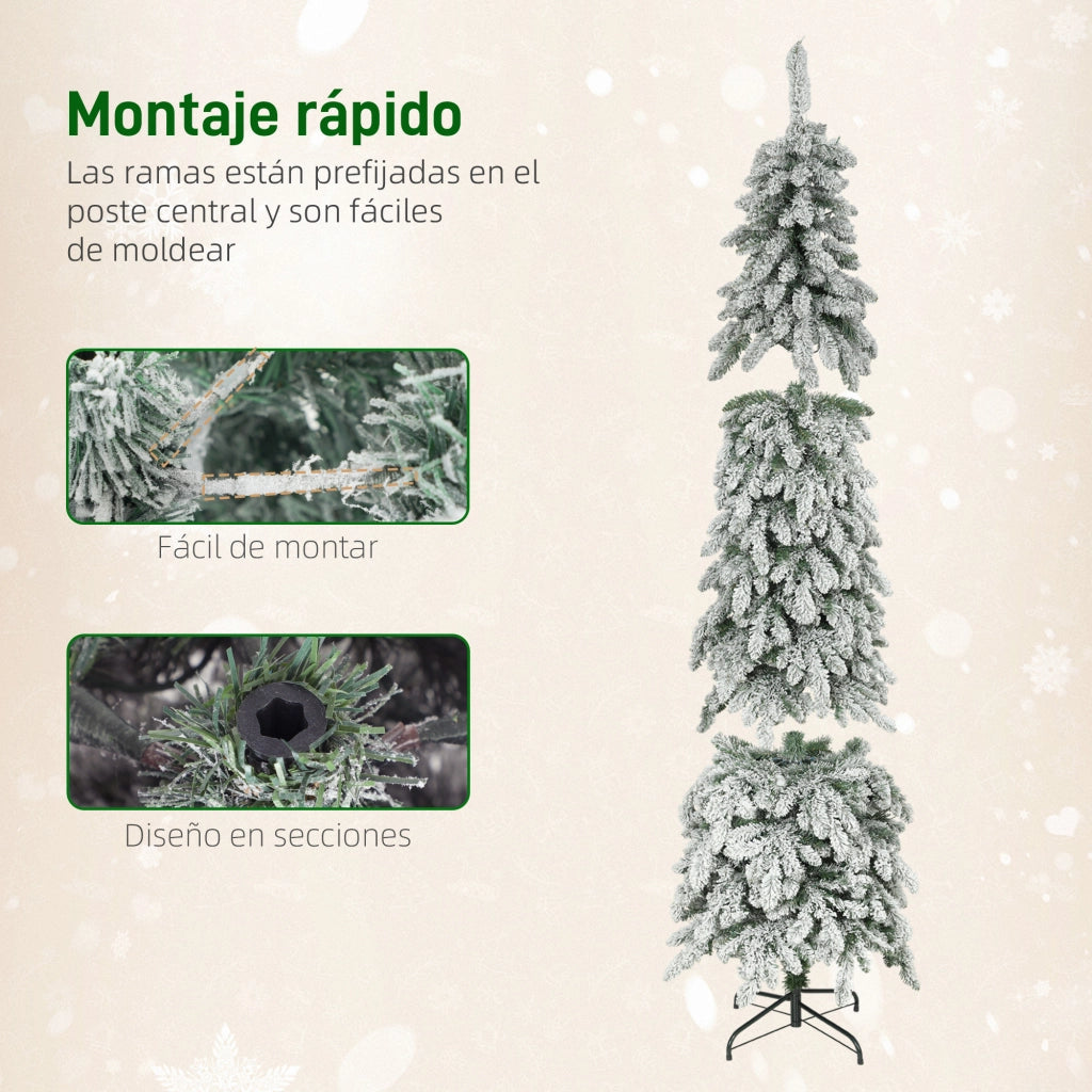 Albero di Natale Stretto 225 cm con Luci LED Bicolori 11 Modi Timer 800 Rami Verde ¨C zephmum ¨C Verde