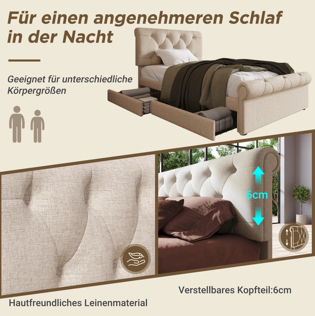 Letto singolo 90x200 cm con 2 cassetti e testiera regolabile
