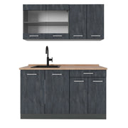 Vicco Cucina monoblocco Calcestruzzo nero/antracite 140 cm PL Rovere